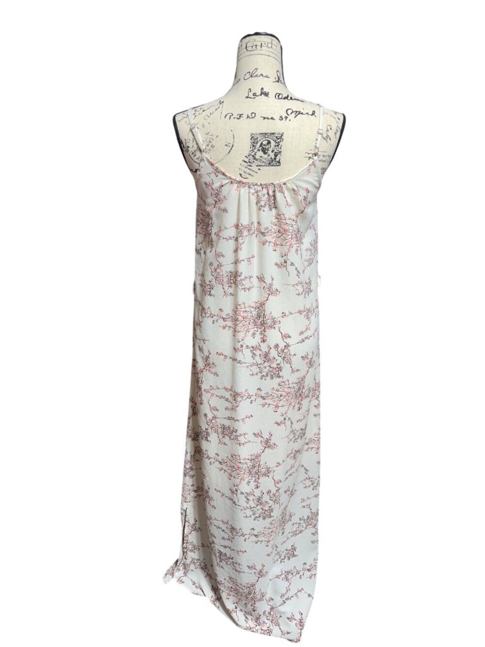 Floral Print Maxi Dress By Mik Ray Sleeveless Cream With Pink Blooms Size M - Picture 2 of 6